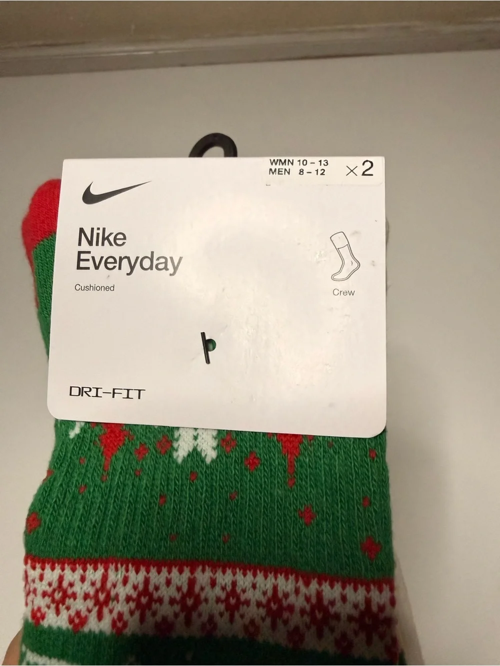 Nike Unisex Holiday Crew Socks - Green & Cream